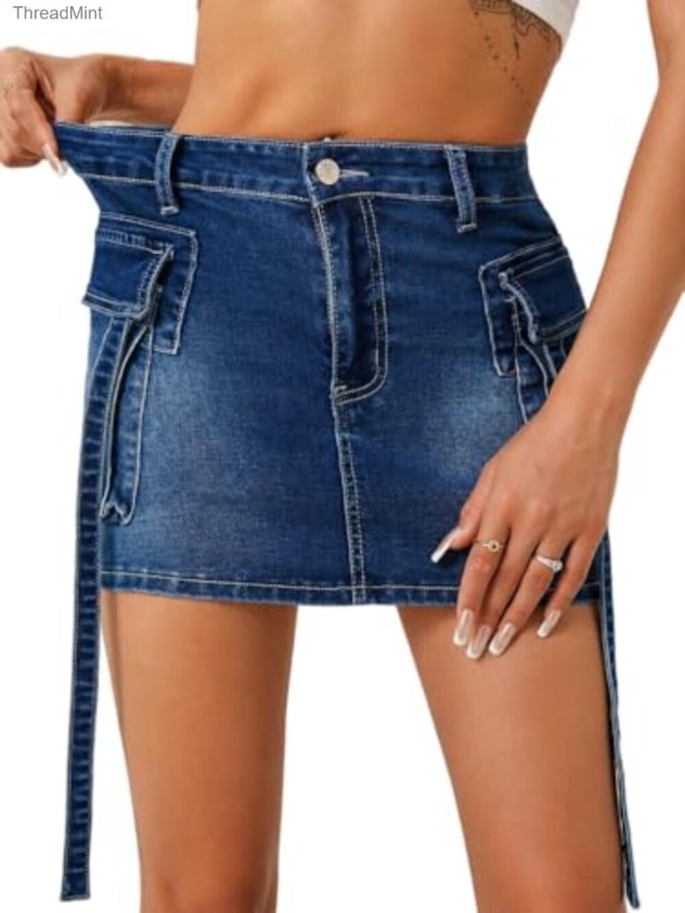 High Waisted Denim Mini Skirt Y2K Cargo Skirt with Pockets